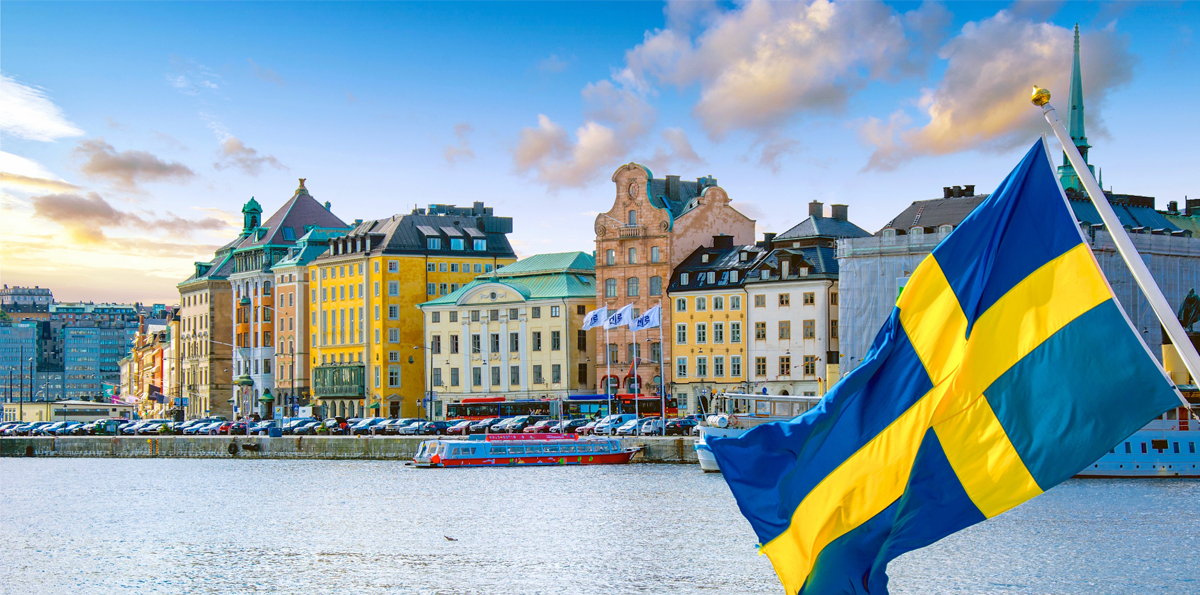 Insight Stockholm 2026 Stadtansicht mit Schweden-Fahne