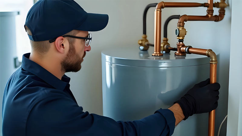 Handwerker bei der Heizungsmontage