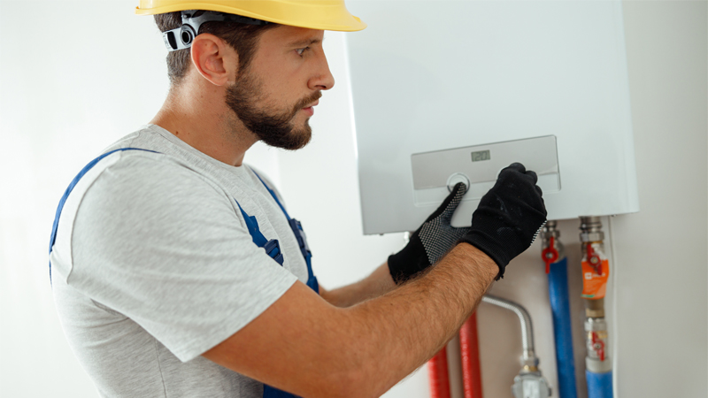 Handwerker bei der Heizungswartung